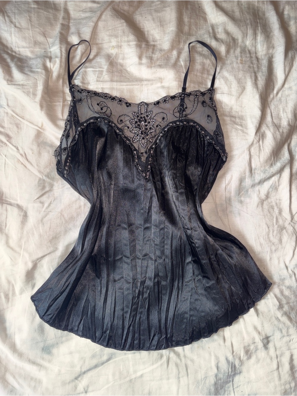 Vintage Black Satin Lace Camisole Top S/M Y2K Gothic Lingerie